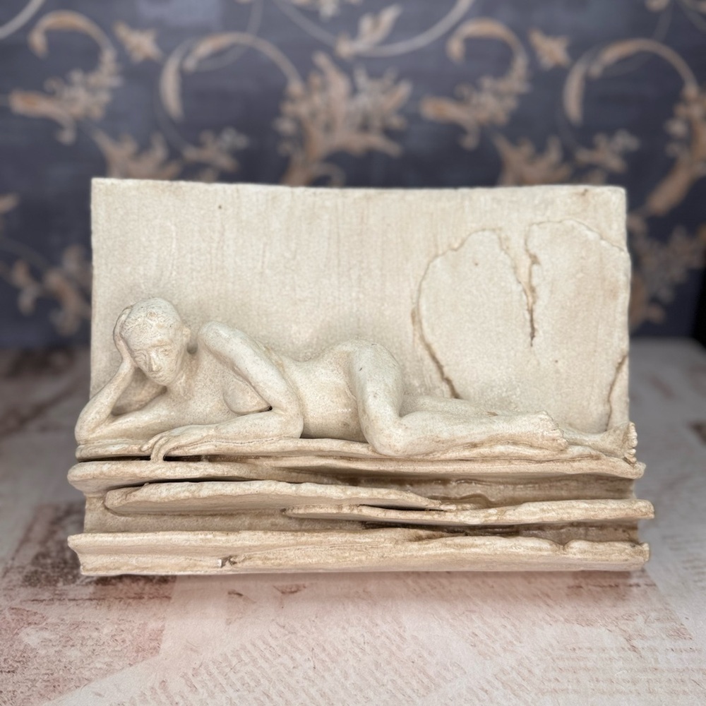 Modern Abstract Reclining Female Bas Relief Sculpture Faux Stone Estate